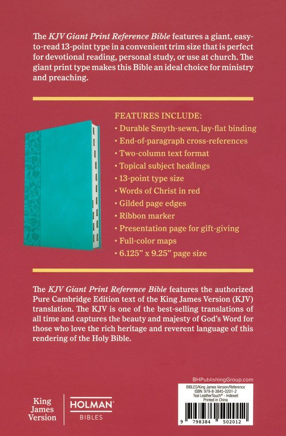 KJV Giant Print Reference Bible, Teal LeatherTouch, Indexed