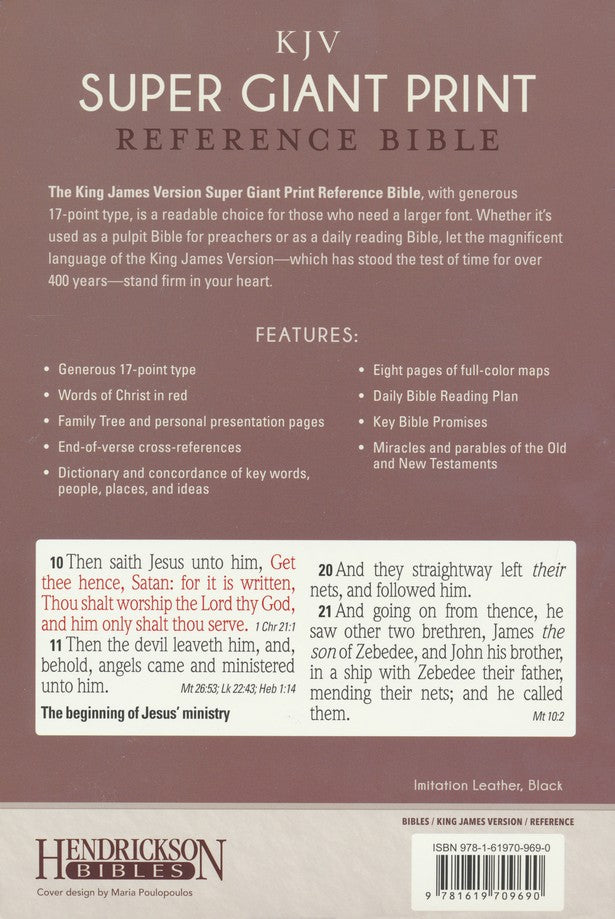 KJV Super Giant Print Reference Bible, Imitation leather, black , Hendrickson Publishers
