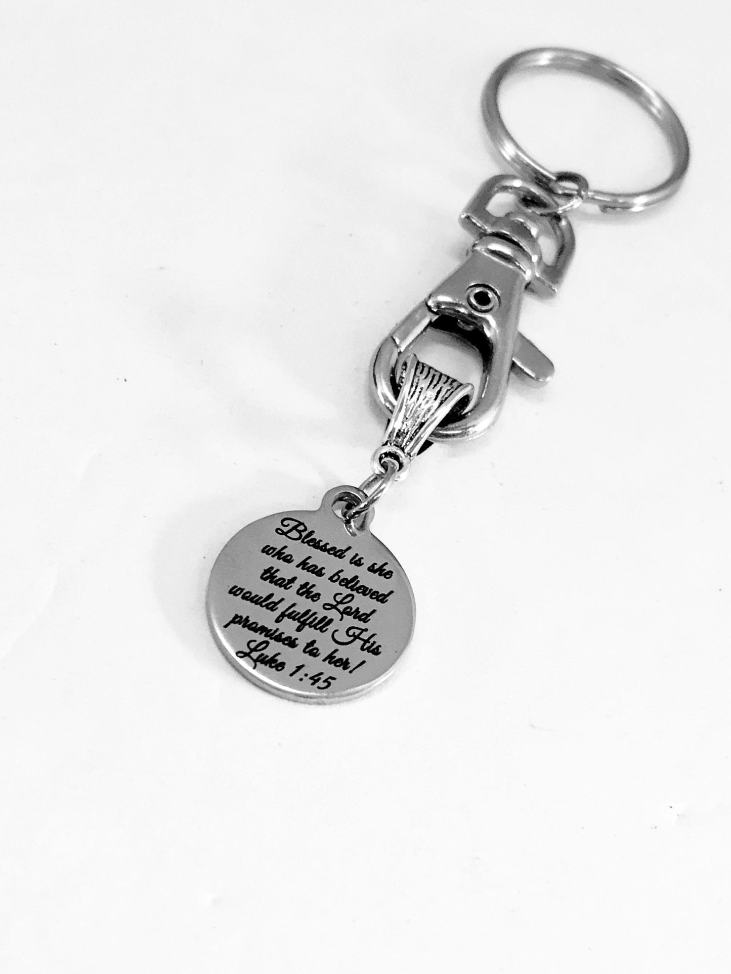 Christian Keychain, She Is Blessed Keychain, Bible Verse Keychain, Christian Gift, Christian Charm, Luke 1 45 Keychain, The Lord Fulfills