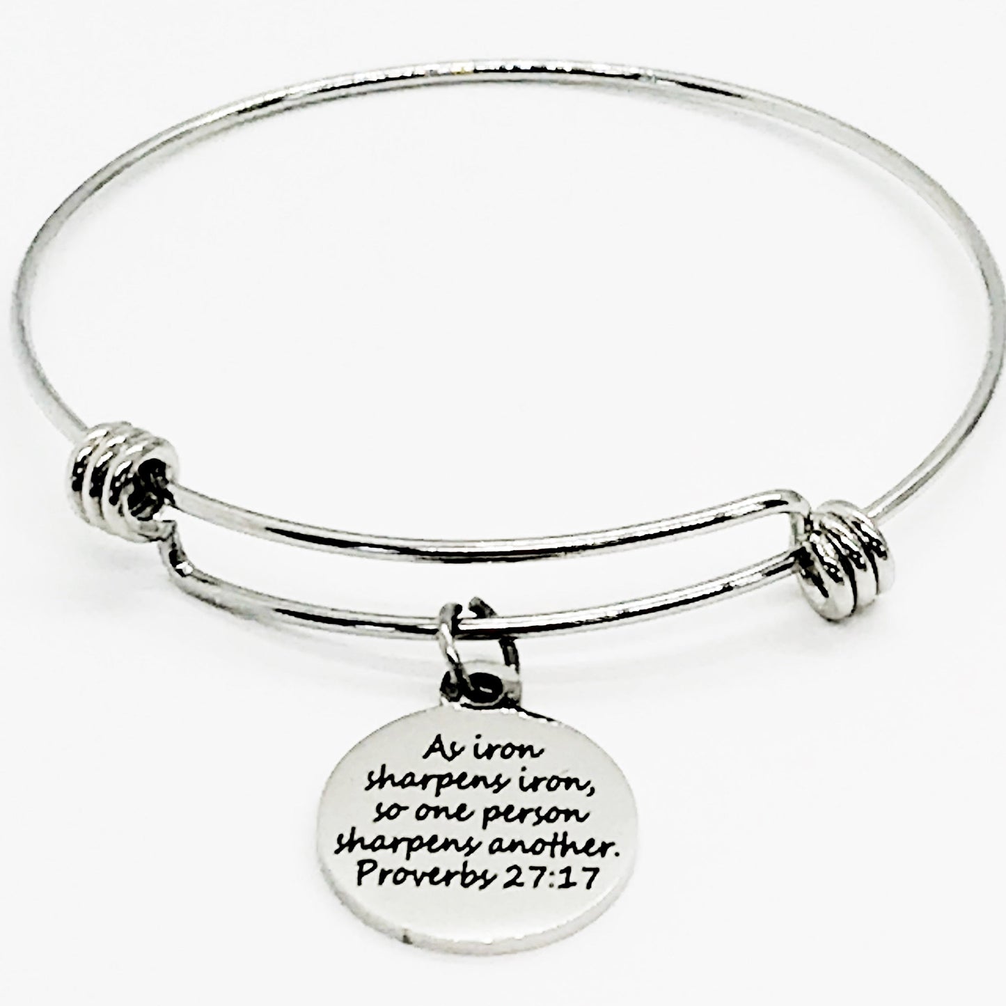 As Iron Sharpens Iron Stainless Steel Expandable Bracelet With Engraved Proverbs 27 17 Charm