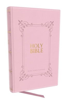 KJV Holy Bible Large Print Center-Column Reference Bible, Comfort Print--pink soft leather-look