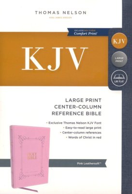 KJV Holy Bible Large Print Center-Column Reference Bible, Comfort Print--pink soft leather-look