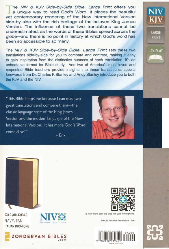 NIV and KJV Side-by-Side Bible, Large Print, Italian Duo-Tone, Navy/Tan