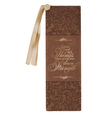 All Things Through Christ Faux Leather Bookmark, Brown
