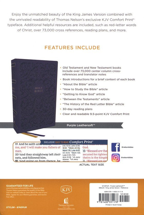 KJV Center-Column Reference Bible, Comfort Print--soft leather-look, purple