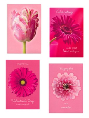 Pink Flowers Valentine Cards, Box of 12