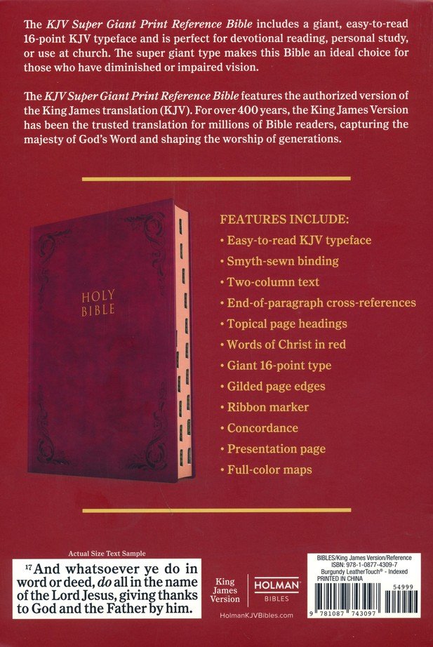 KJV Super Giant-Print Reference Bible--soft leather-look, burgundy (indexed)