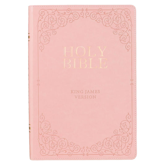 Pink Faux Leather Giant Print Full-size King James Version Bible with Thumb Index 