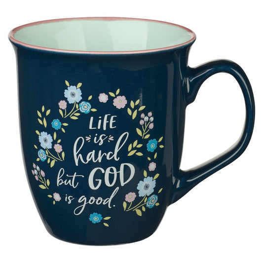 ceramic coffee mug - God is Good Navy Floral