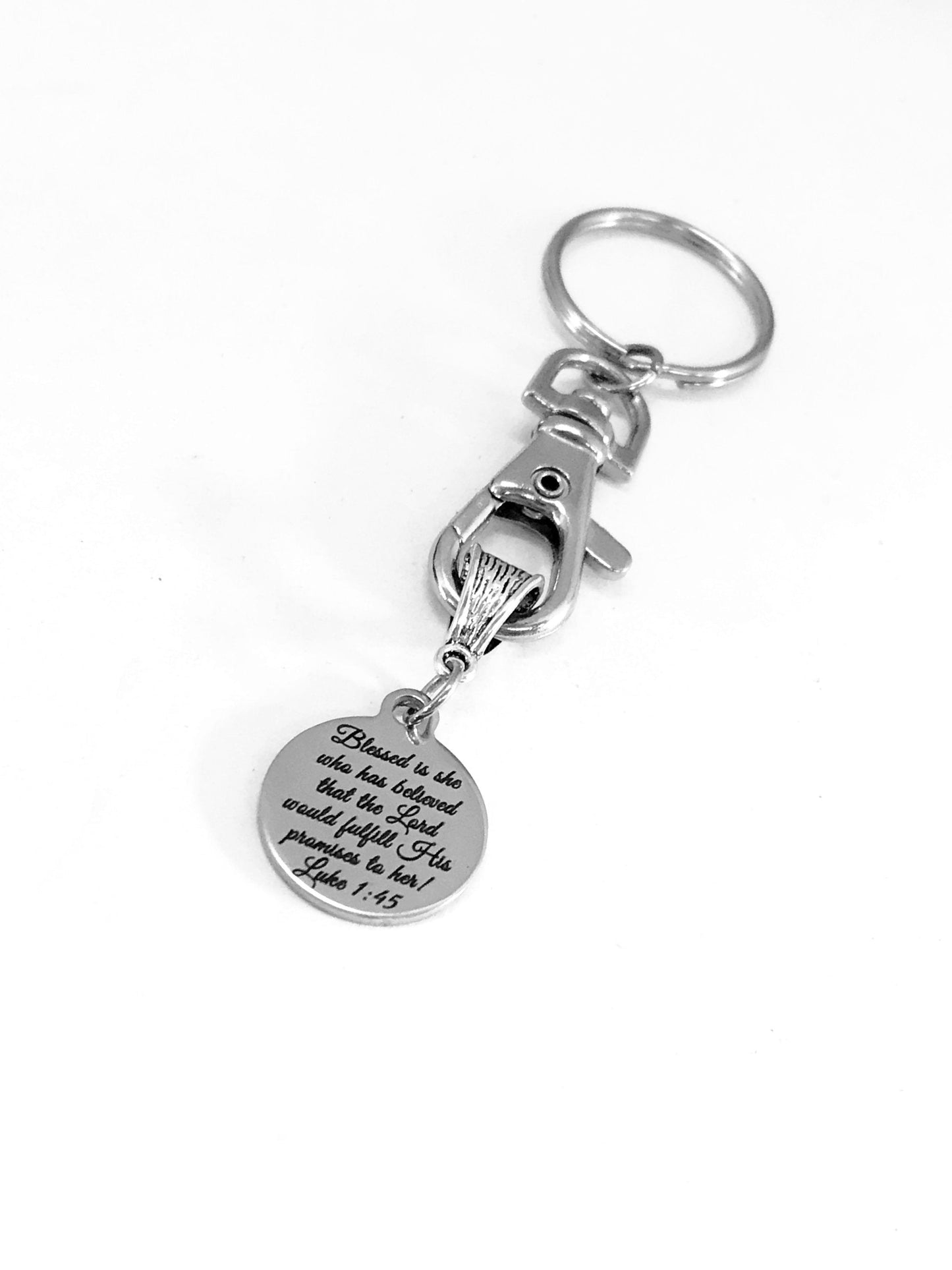 Christian Keychain, She Is Blessed Keychain, Bible Verse Keychain, Christian Gift, Christian Charm, Luke 1 45 Keychain, The Lord Fulfills