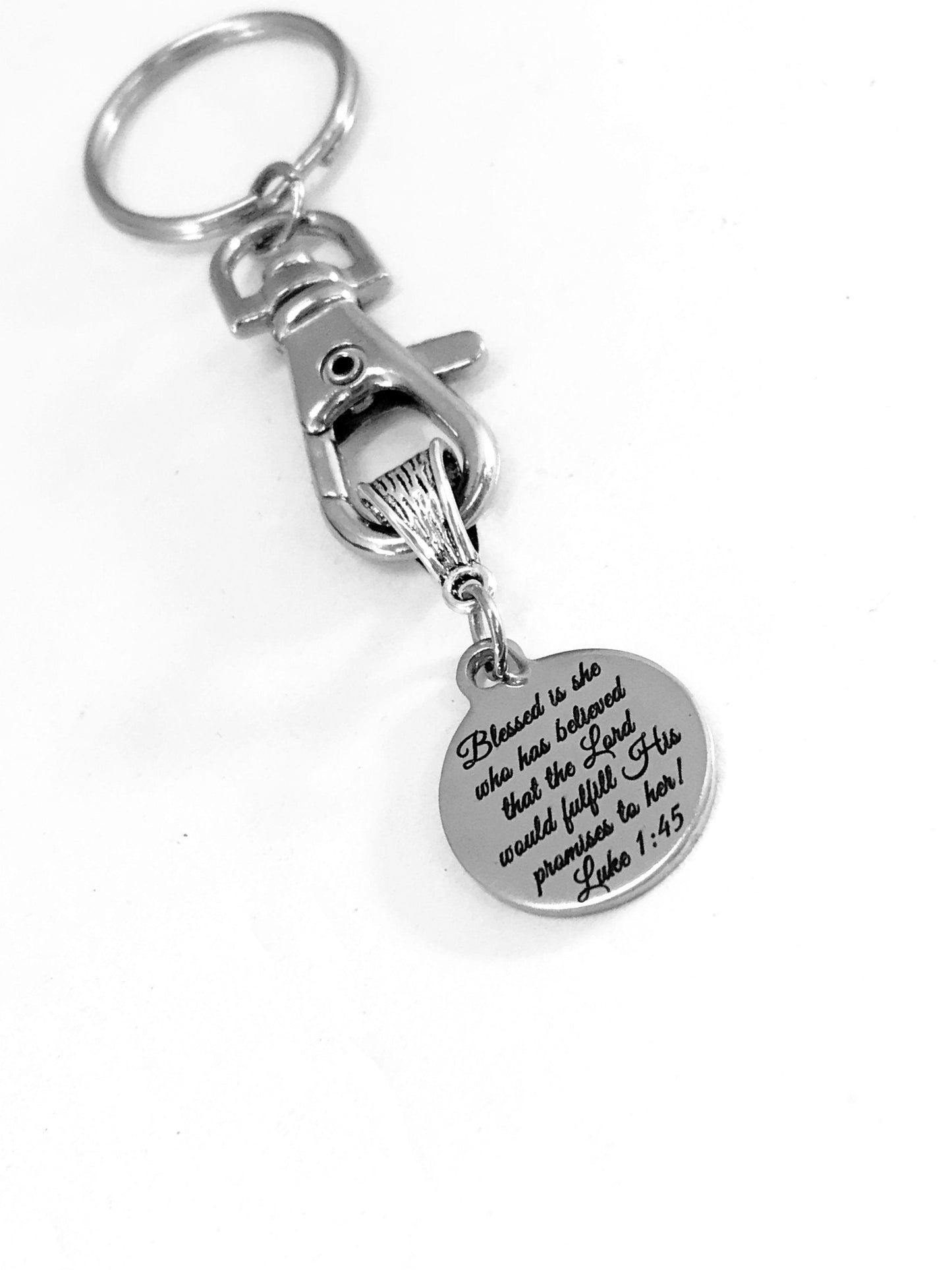 Christian Keychain, She Is Blessed Keychain, Bible Verse Keychain, Christian Gift, Christian Charm, Luke 1 45 Keychain, The Lord Fulfills