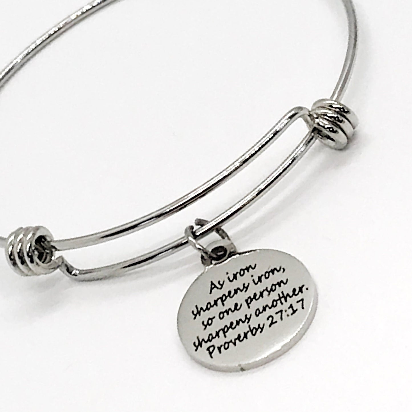 As Iron Sharpens Iron Stainless Steel Expandable Bracelet With Engraved Proverbs 27 17 Charm