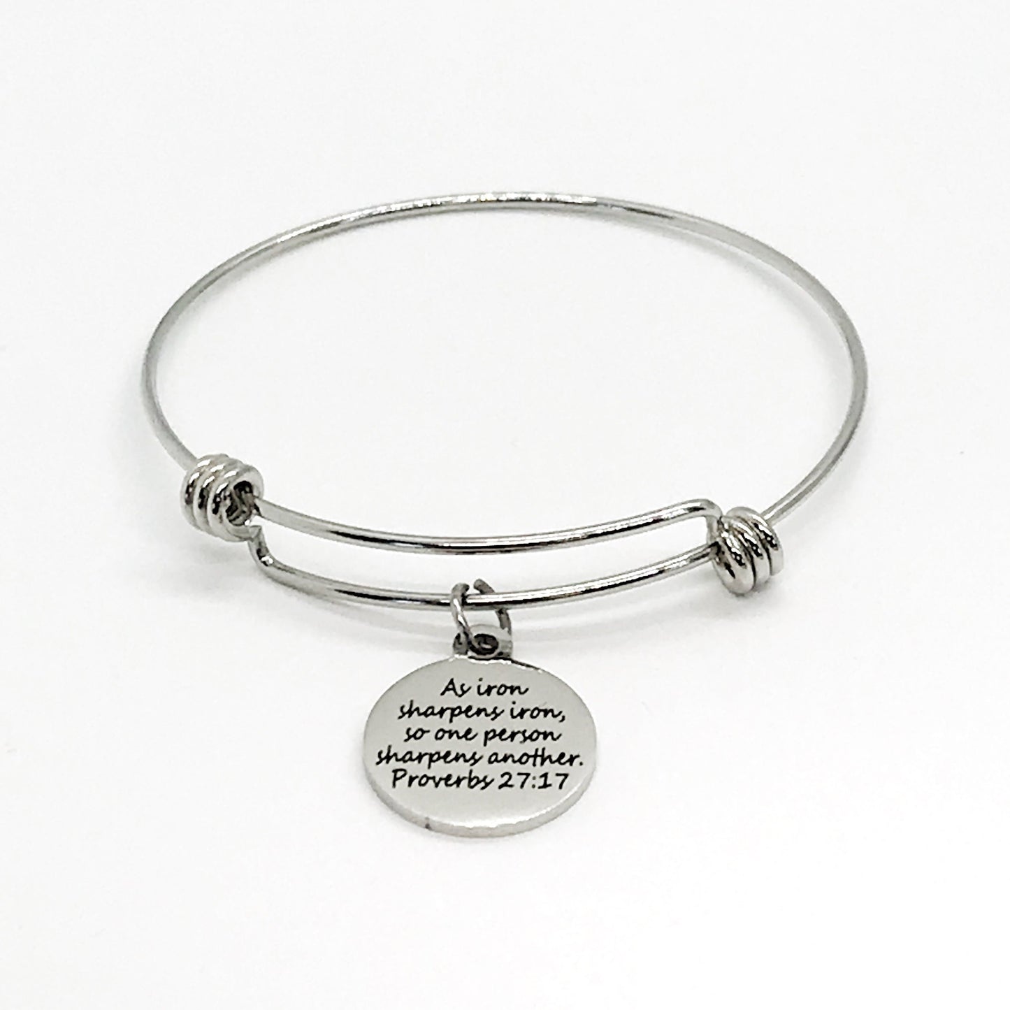 As Iron Sharpens Iron Stainless Steel Expandable Bracelet With Engraved Proverbs 27 17 Charm