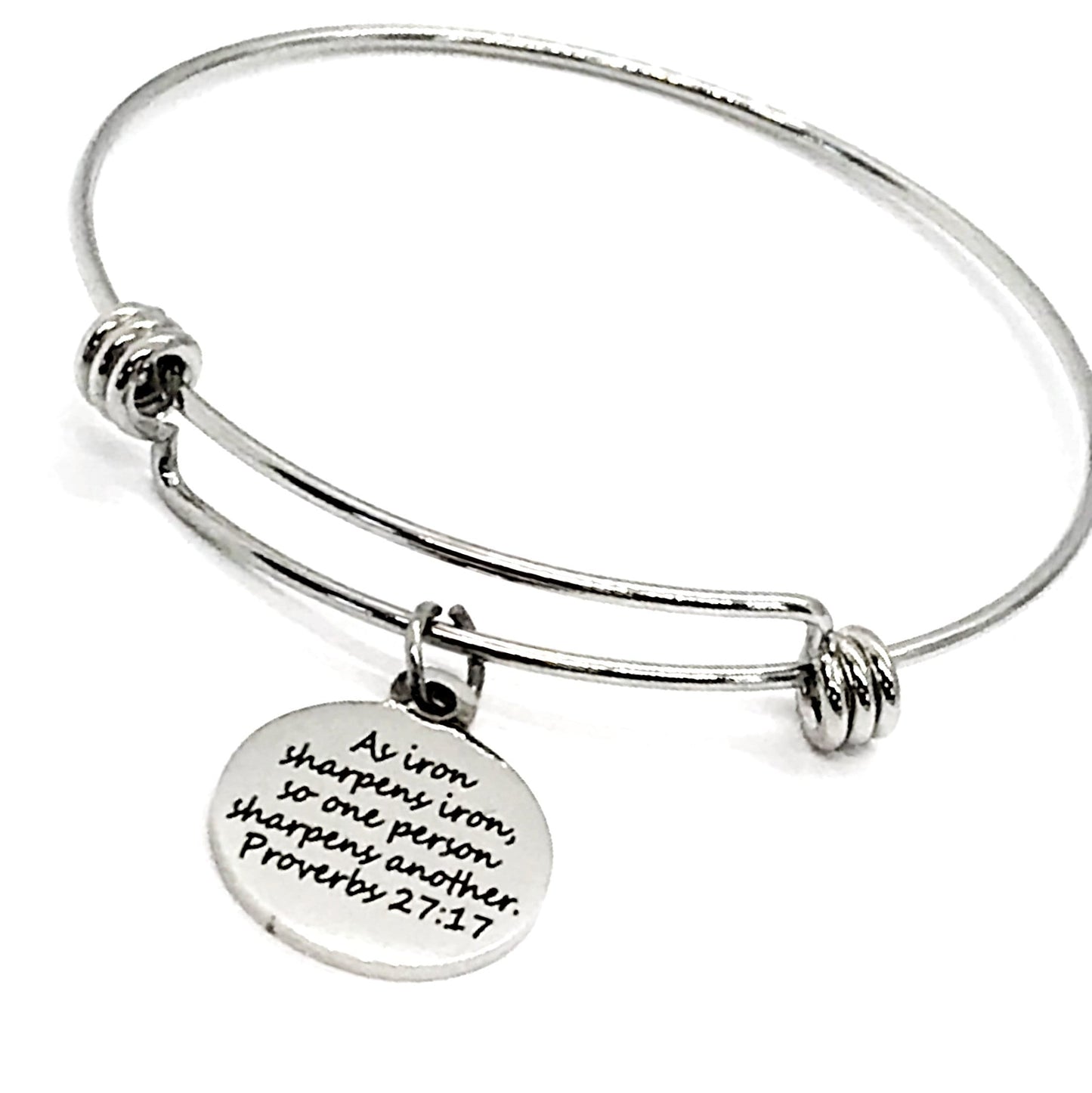 As Iron Sharpens Iron Stainless Steel Expandable Bracelet With Engraved Proverbs 27 17 Charm