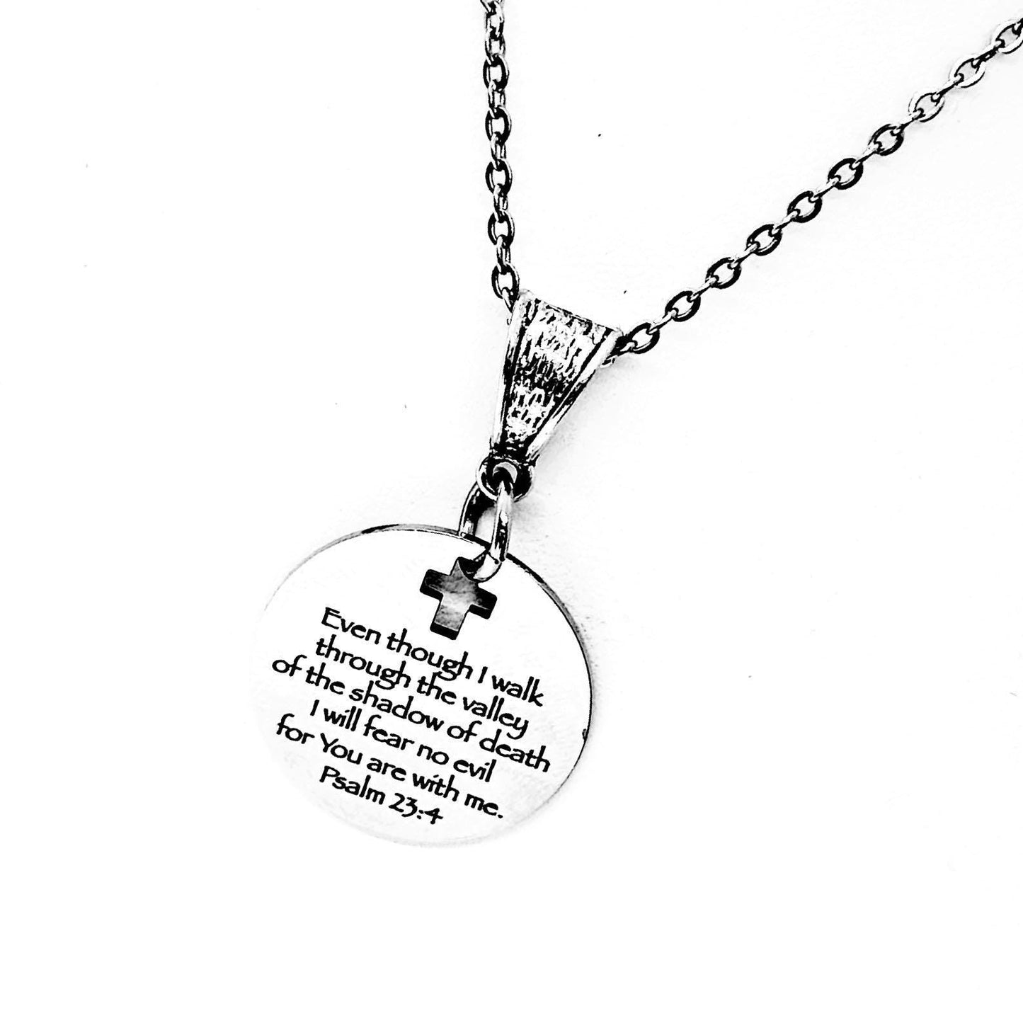 Psalm 23 4 Scripture Necklace Even Though I Walk Through The Valley Of The Shadow Of Death Faith Stainless Steel Jewelry