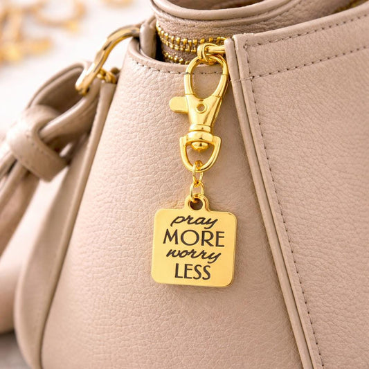 Pray More Worry Less Clip On Charm Faith Gift Christian Gold Stainless Steel Engraved Charm Inspirational Religious
