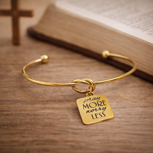 Pray More Worry Less Cuff Bracelet Faith Jewelry Christian Encouragement Gift Gold Bracelet Inspirational Religious Jewelry