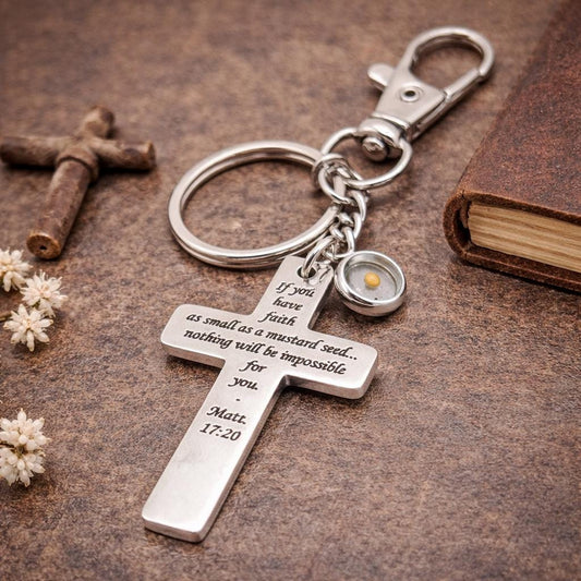 Mustard Seed Faith Cross Clip On Keychain Stainless Steel Christian Keychain Scripture Gift Matt 17 21 Inspirational Faith