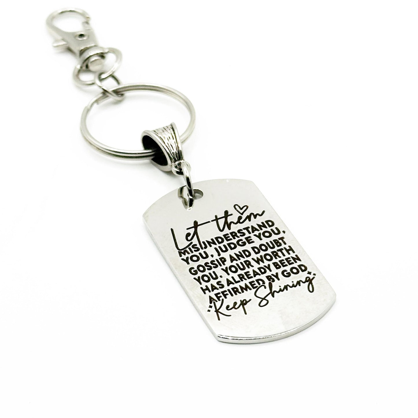 Keep Shining Faith Keychain Christian Inspirational Quote Stainless Steel Engraved Charm Religious Gift