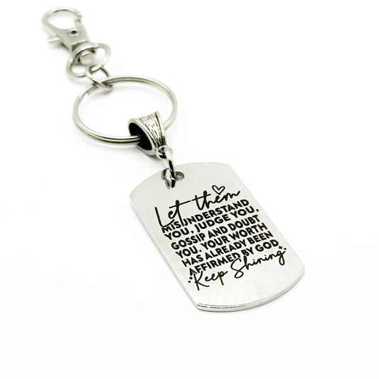 Keep Shining Faith Keychain Christian Inspirational Quote Stainless Steel Engraved Charm Religious Gift