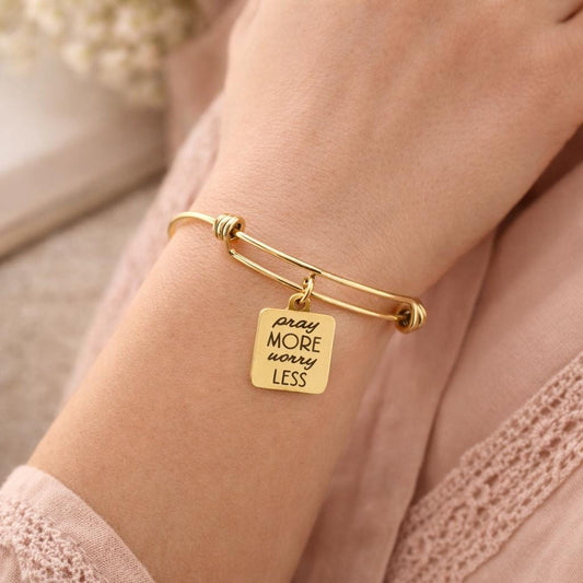 Pray More Worry Less Bracelet Christian Faith Jewelry Inspirational Religious Gift Gold Bangle Bracelet For Women
