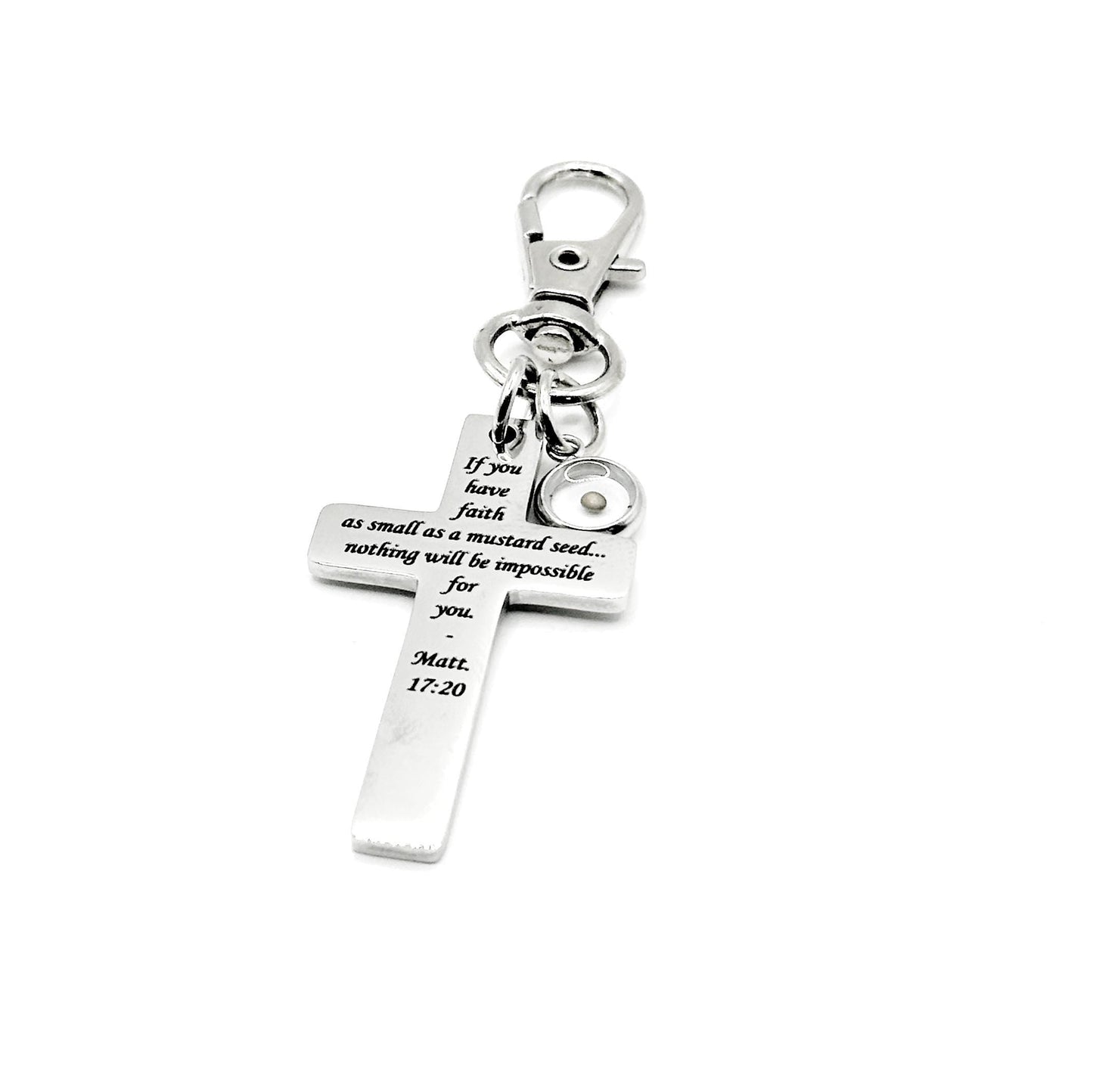Mustard Seed Faith Cross Clip On Charm Stainless Steel Christian Gift Scripture Charm Matt 17 20 Inspirational Faith Gift