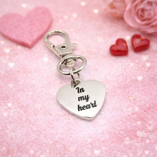 In My Heart Clip On Charm Stainless Steel Heart Charm Gift For Love Remembrance Memorial Purse Zipper Planner Charm