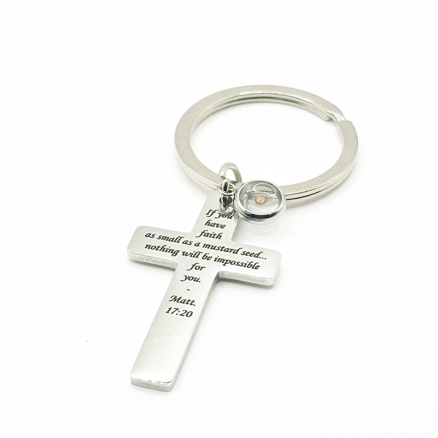 Mustard Seed Faith Cross Keychain Stainless Steel Christian Keychain Scripture Gift Matt 17 21 Inspirational Faith Gift