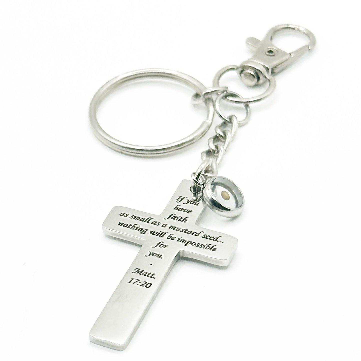 Mustard Seed Faith Cross Clip On Keychain Stainless Steel Christian Keychain Scripture Gift Matt 17 21 Inspirational Faith