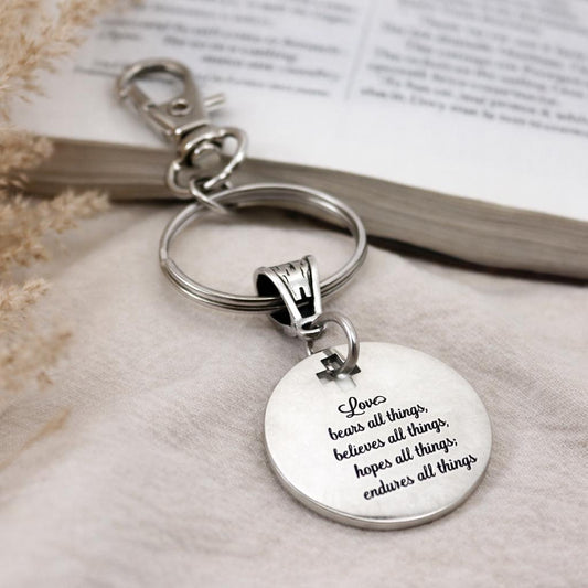 Christian Love Scripture Keychain Stainless Steel Faith Gift Cross Charm Inspirational Bible Verse Keychain For Her Or Him