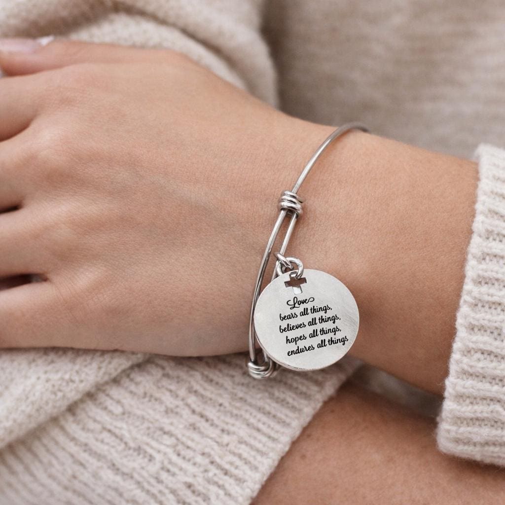 Christian Love Scripture Bracelet Stainless Steel Faith Jewelry Bible Verse Bracelet With Cross Charm Inspirational Gift
