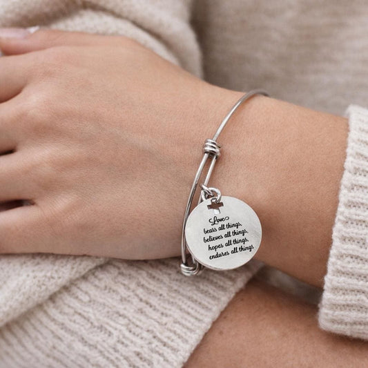 Christian Love Scripture Bracelet Stainless Steel Faith Jewelry Bible Verse Bracelet With Cross Charm Inspirational Gift