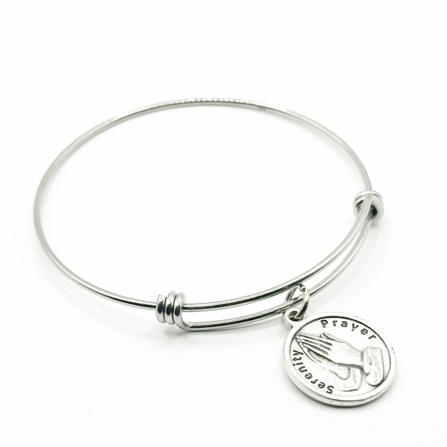 Serenity Prayer Bracelet Faith Jewelry Recovery Gift Silver Plated Charm Stainless Steel Expanding Bangle