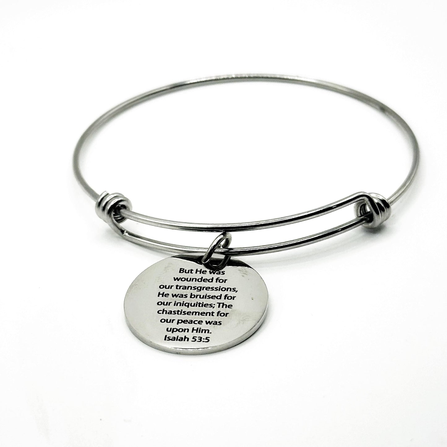 Isaiah 53 5 Scripture Bracelet Christian Faith Jewelry Stainless Steel Engraved 25mm Charm Bible Verse Gift